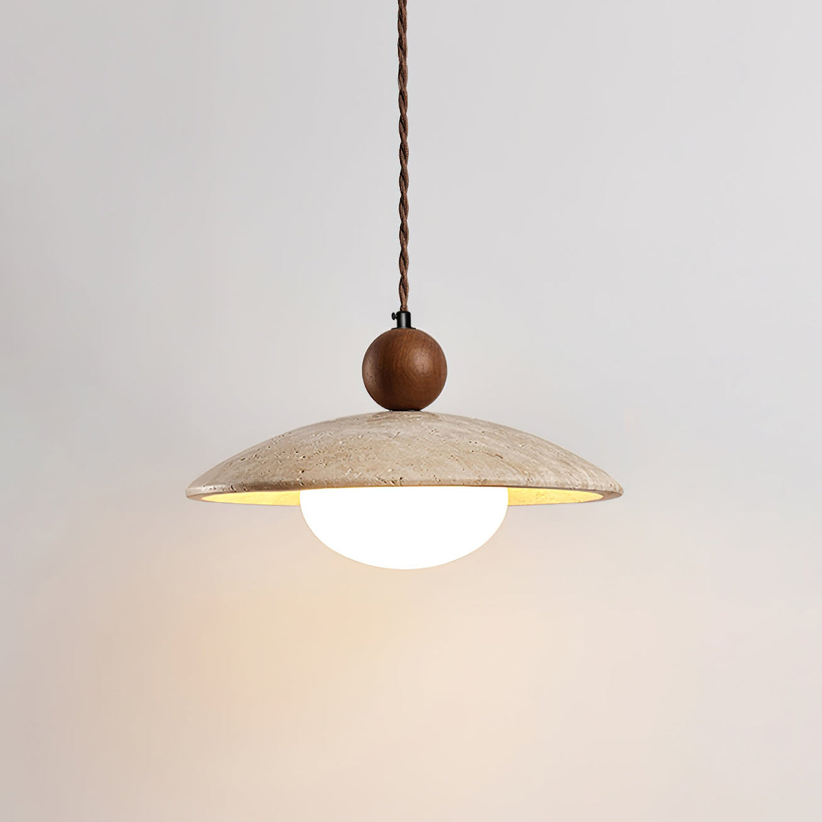 Travaro Travertine Pendant Light with Wooden Accent-Neutral Decor