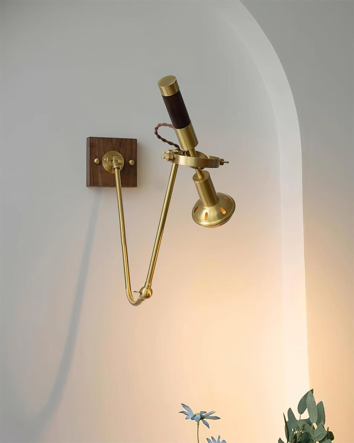 Wall Lamp Adjustable Brass Walnut Vintage Spotlight Industrial Task Sconce-Neutral Decor
