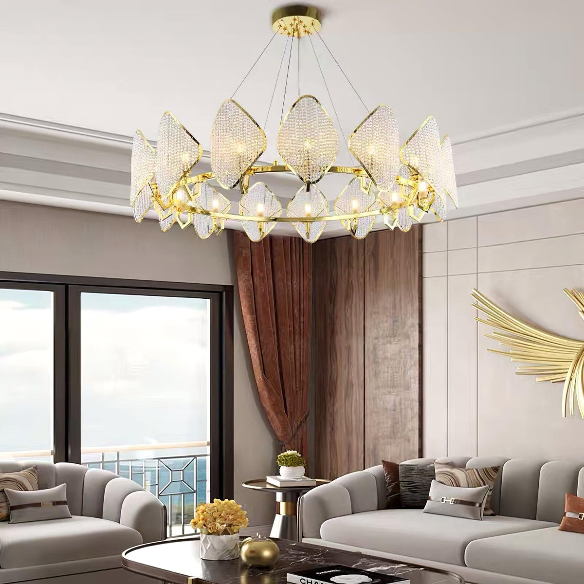 Calilia Lustre Cristal Feuille à Deux Niveaux