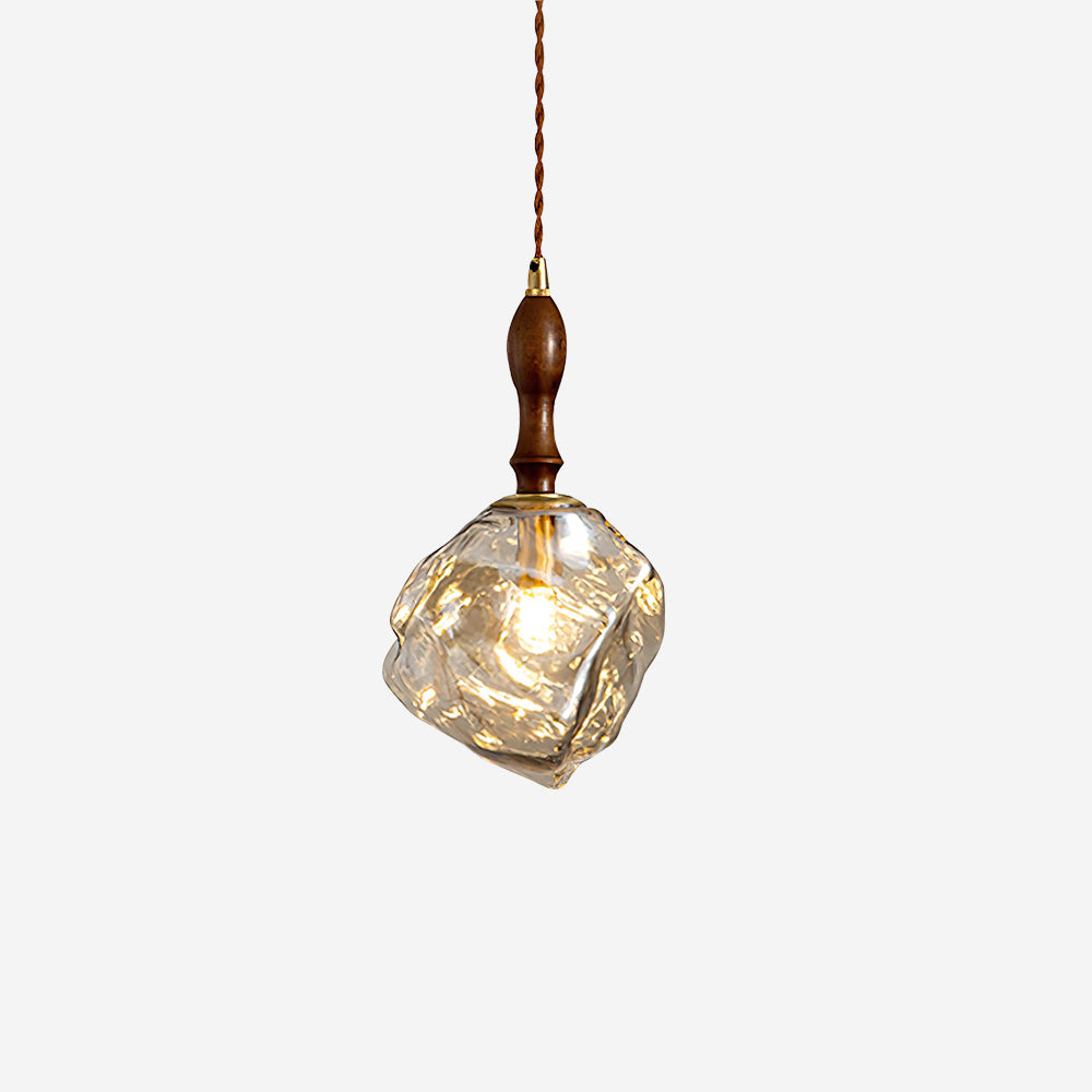 Pendant Light Walnut Wood Glass Cube-Neutral Decor