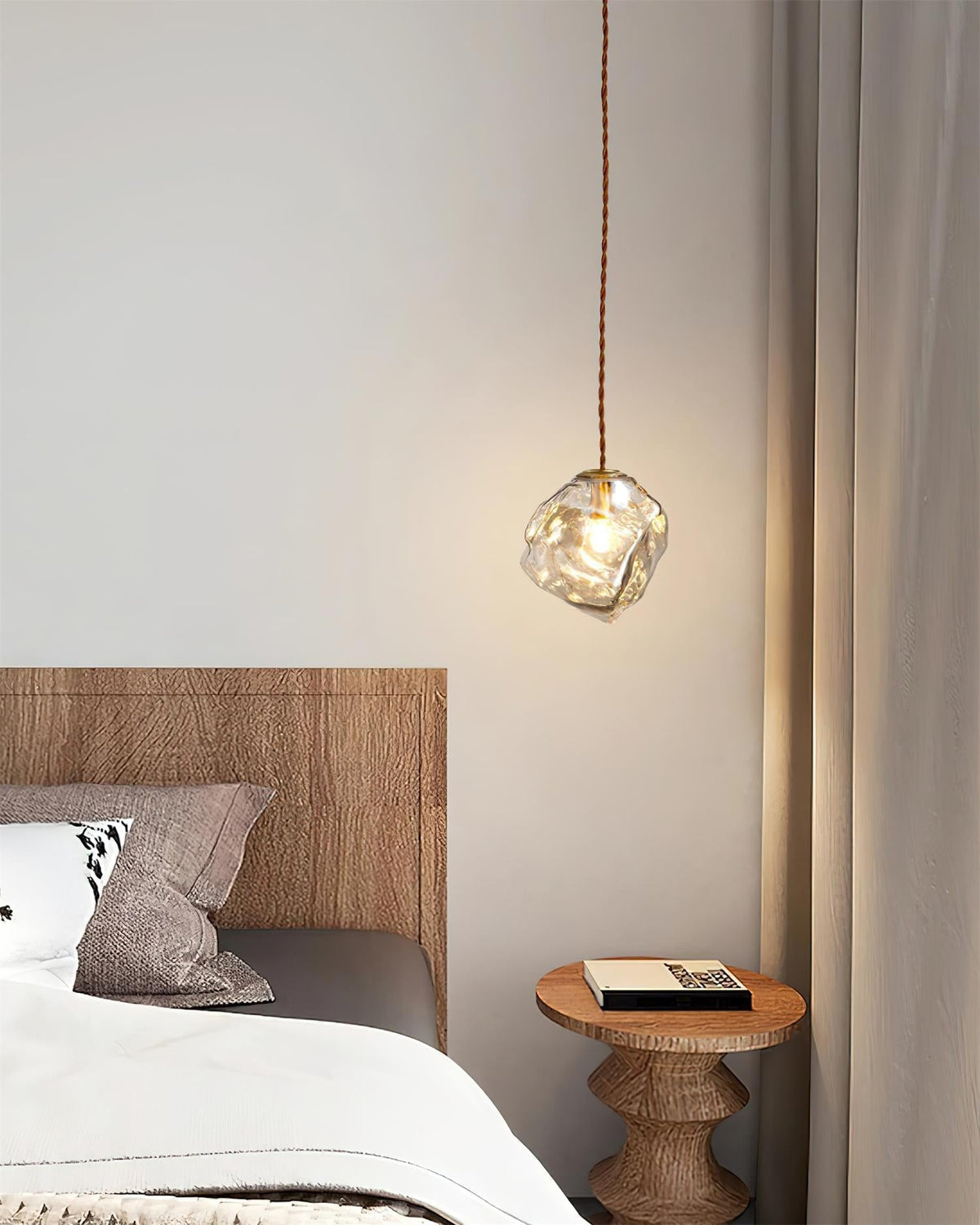 Pendant Light Walnut Wood Glass Cube-Neutral Decor