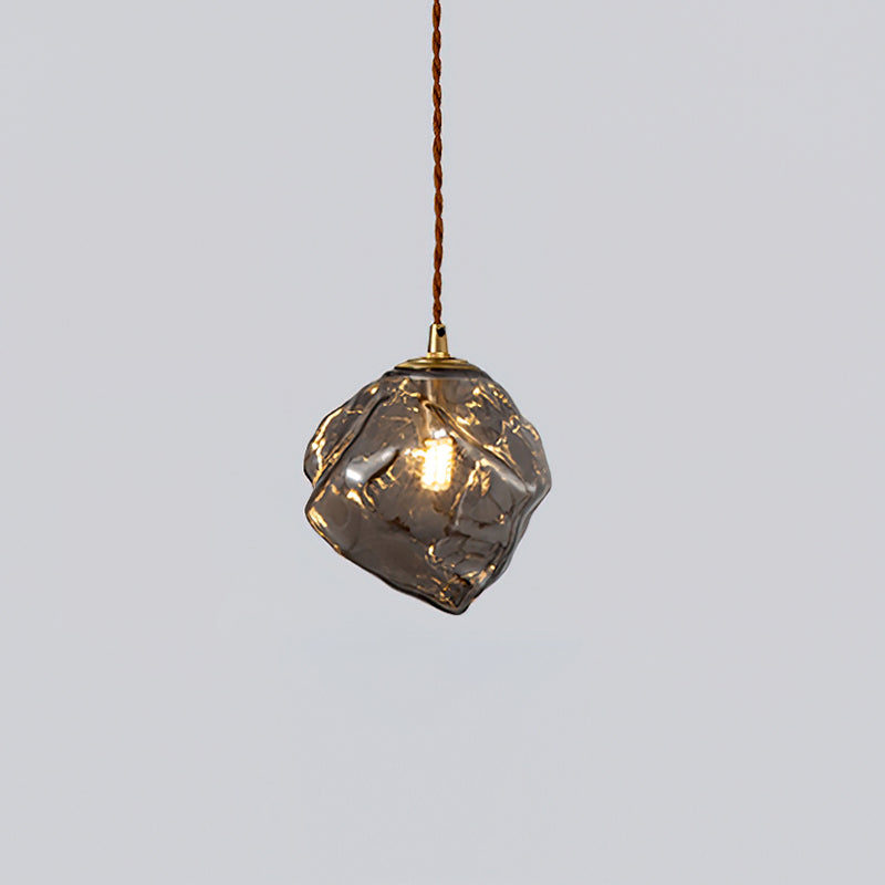 Pendant Light Walnut Wood Glass Cube-Neutral Decor