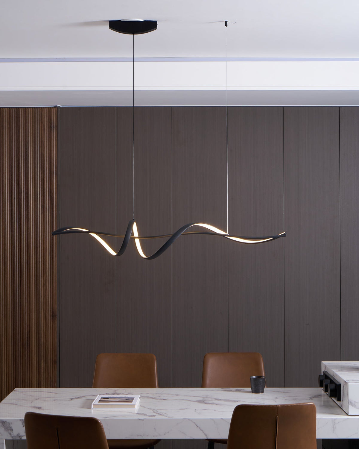 Aveline Modern Black LED Wave Pendant Light-Neutral Decor