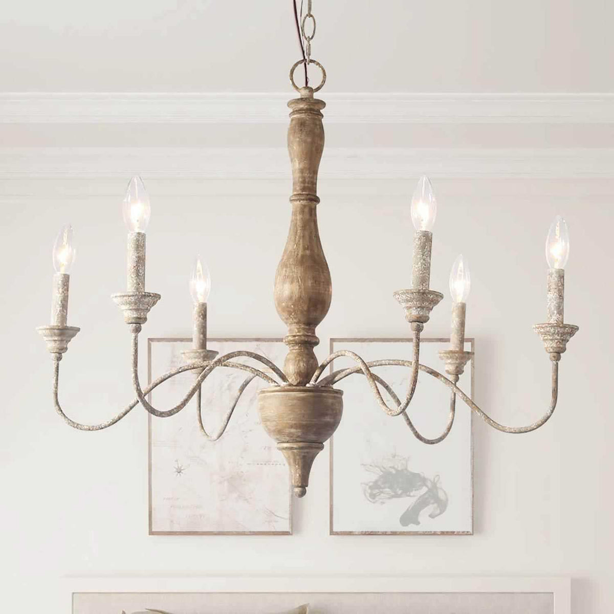Eurloryra Lustre Bougie Sculpté à la Main Bois Vintage