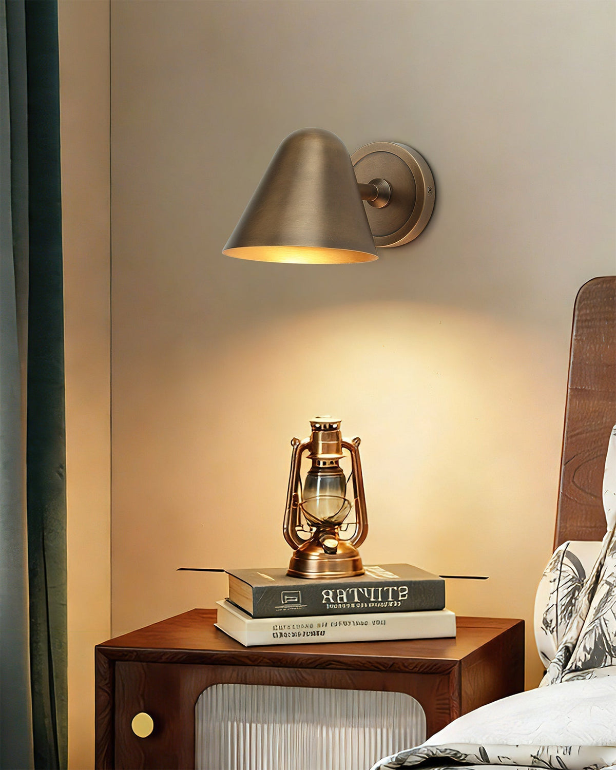 Janna Wall Lamp in Old Brass & Walnut color finish.