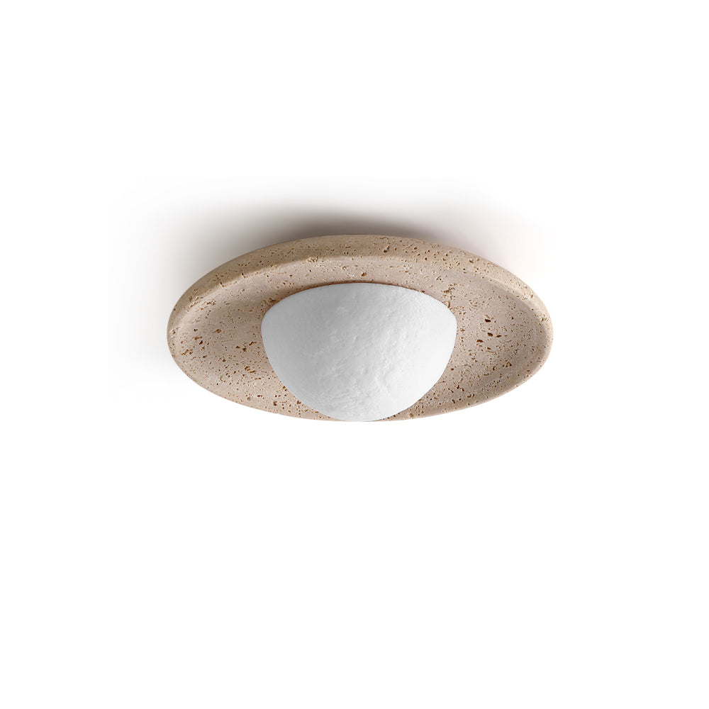 Jenny Ceiling Light in beige travertine, front view.