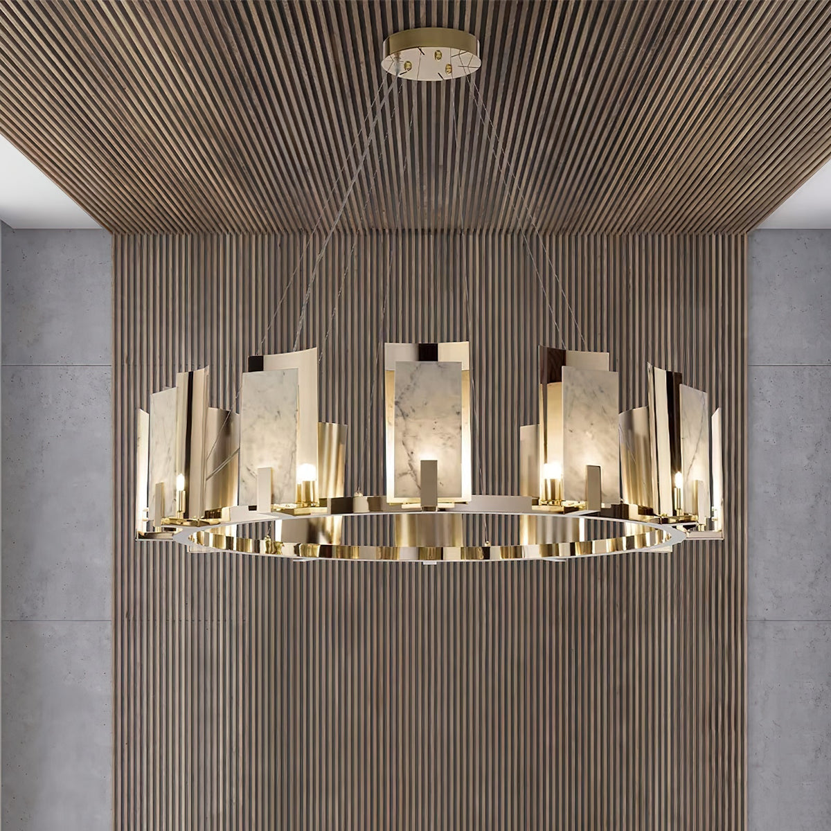 Nyraeila Lustre Métal Albâtre Rond Luxe Postmoderne