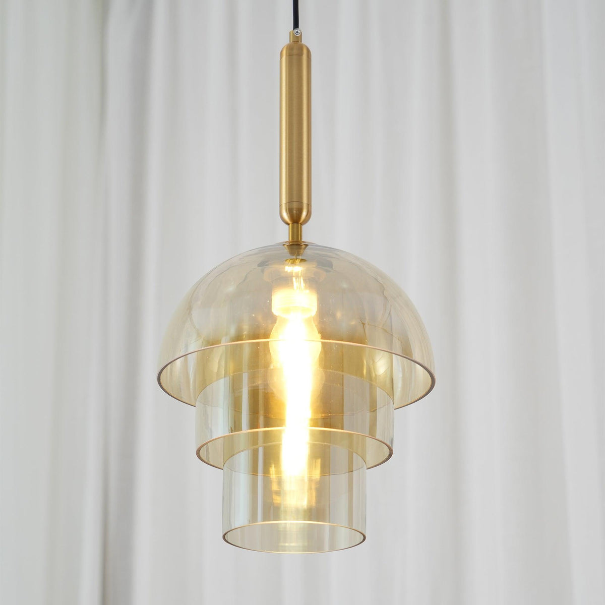Delelise Suspension en Verre Cognac Dôme Laiton Mid-Century