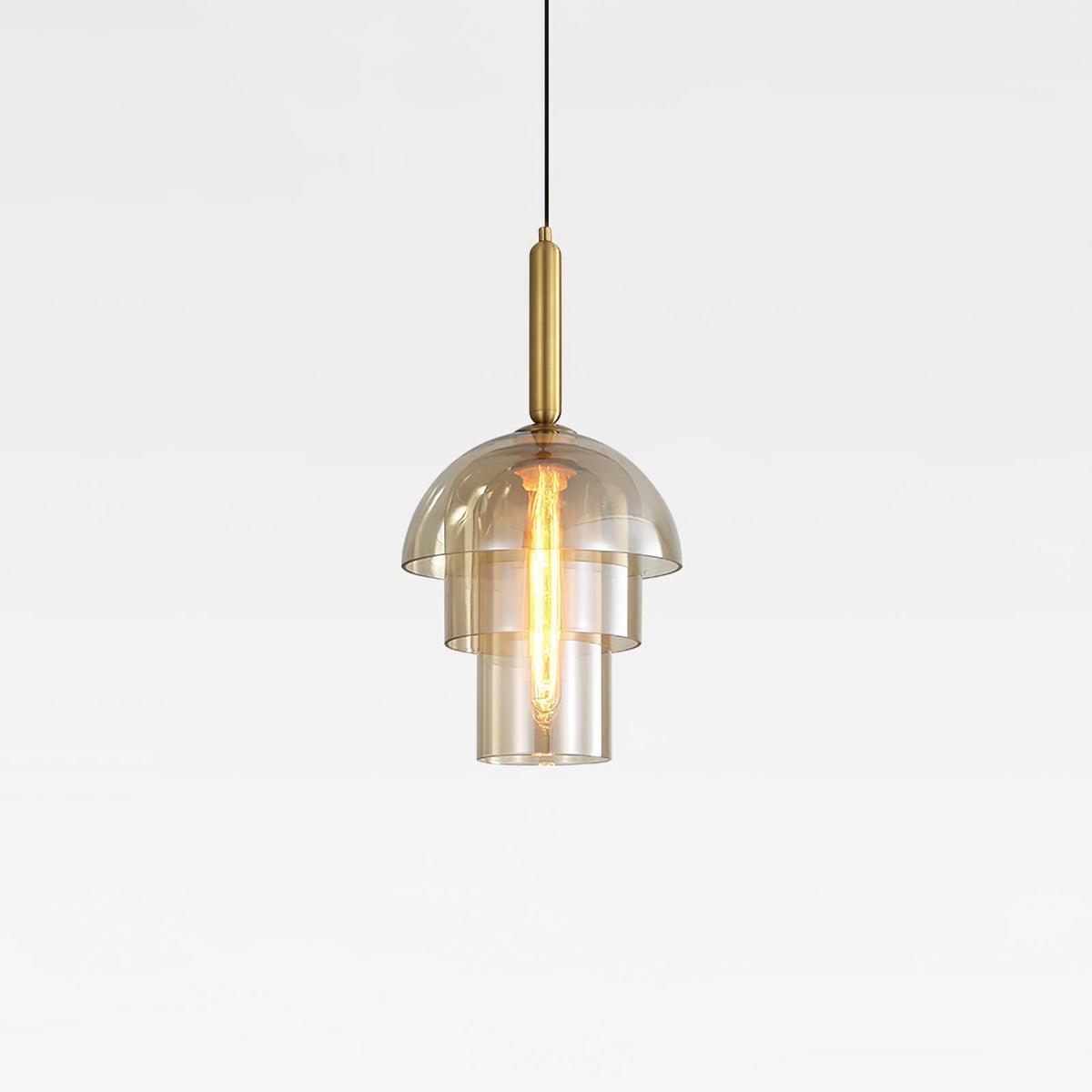 Delelise Suspension en Verre Cognac Dôme Laiton Mid-Century
