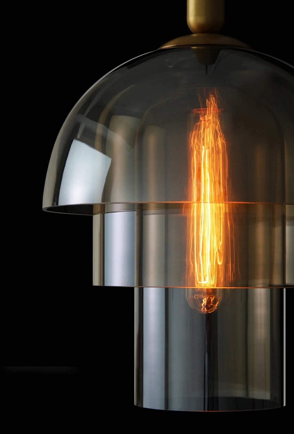 Delelise Suspension en Verre Cognac Dôme Laiton Mid-Century