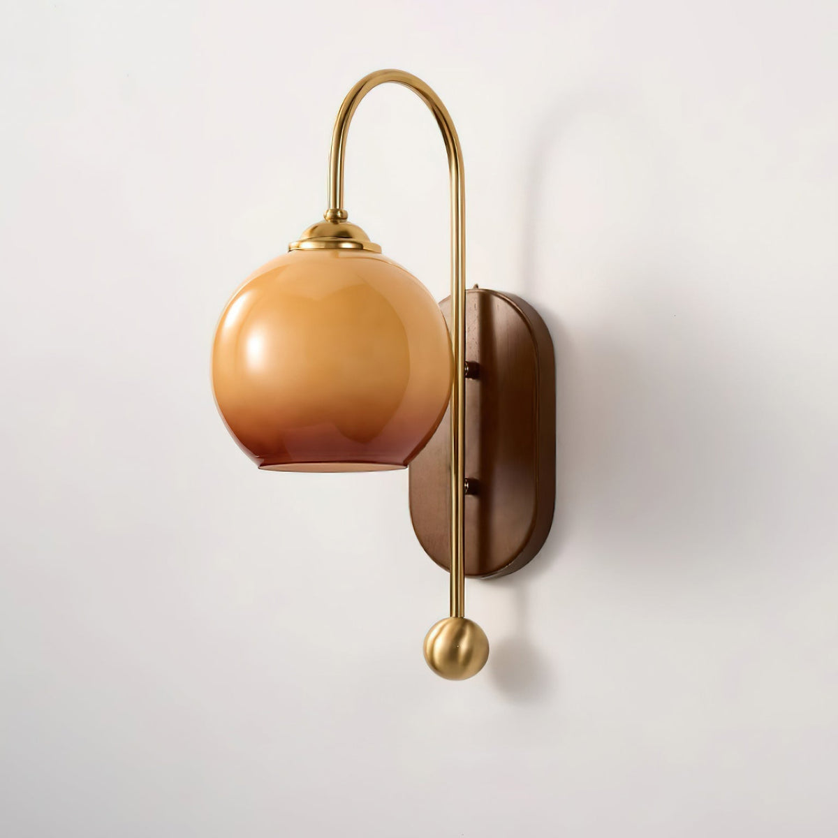Wall Lamp Metal and Glass Smooth Globe with Wooden Backplate-Neutral Decor