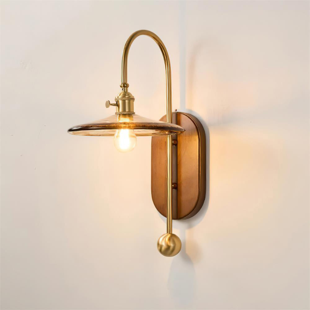 Wall Lamp Metal and Glass Smooth Globe with Wooden Backplate-Neutral Decor