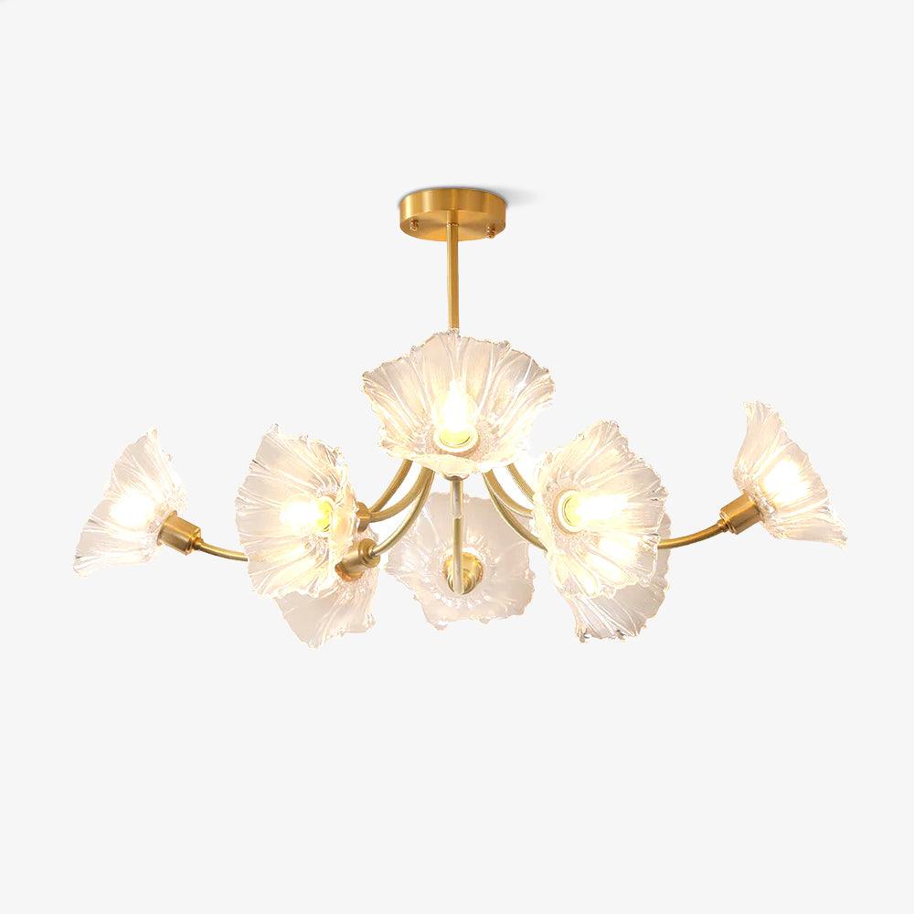 Theraine Lustre en Verre Fleur avec Finition Laiton