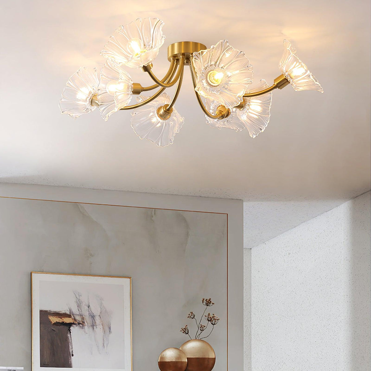 Jorina Lumière de Plafond Fleur en Verre Pétale Chic Élégante