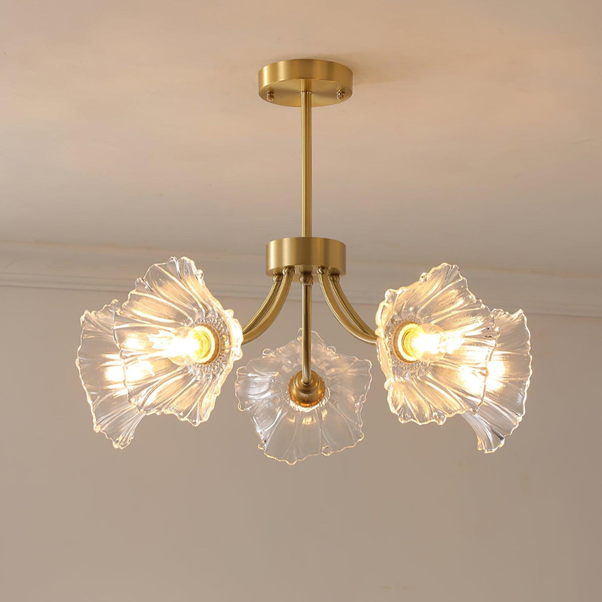Theraine Lustre en Verre Fleur avec Finition Laiton