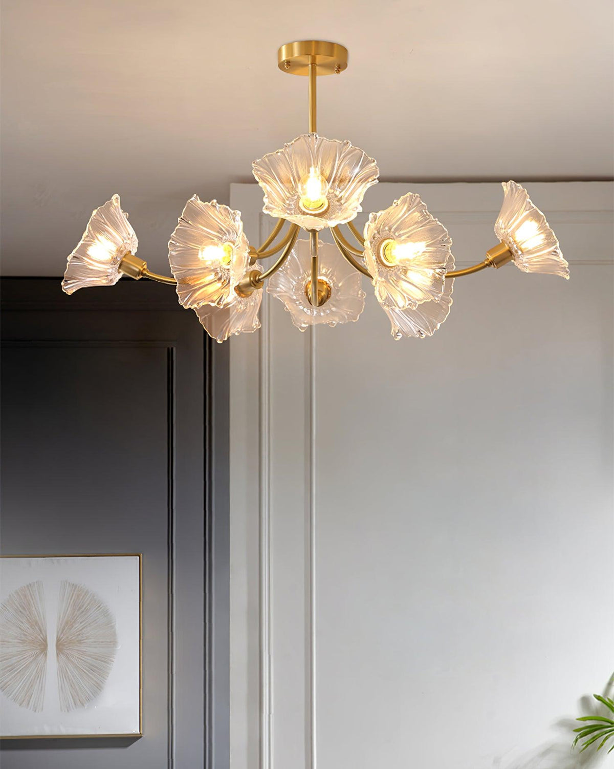 Theraine Lustre en Verre Fleur avec Finition Laiton