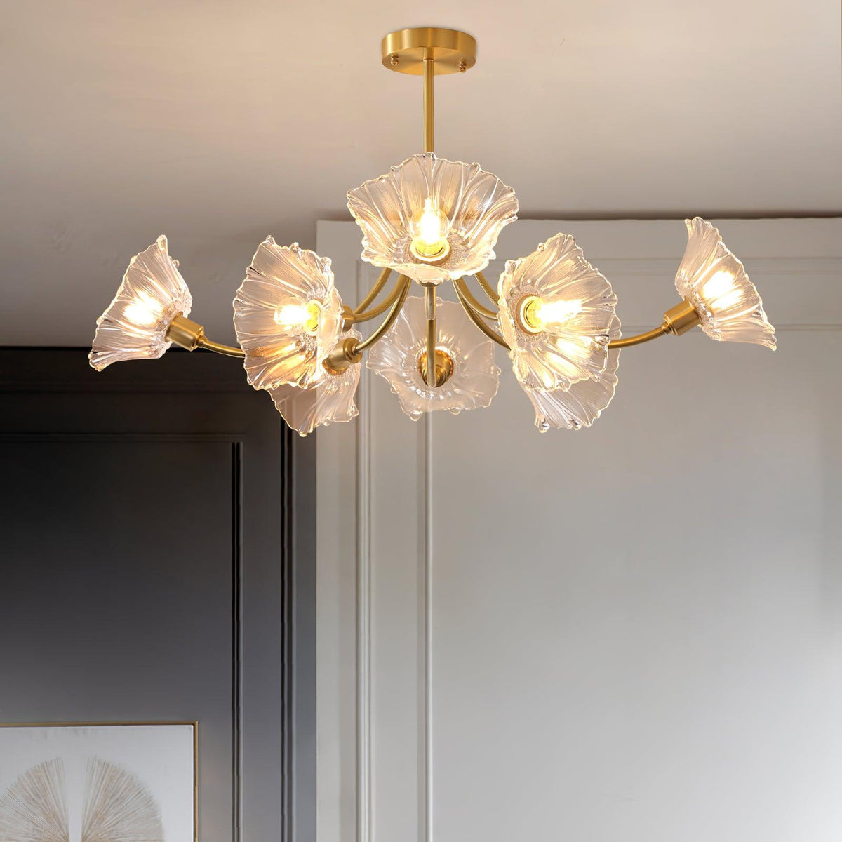 Theraine Lustre en Verre Fleur avec Finition Laiton