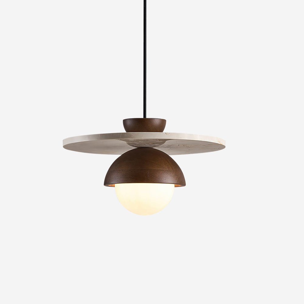 Calvion Pendant Light Travertine Wood Glass Globe-Neutral Decor