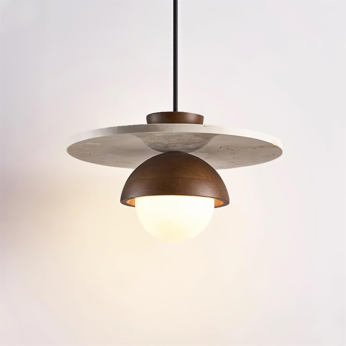 Calvion Pendant Light Travertine Wood Glass Globe-Neutral Decor