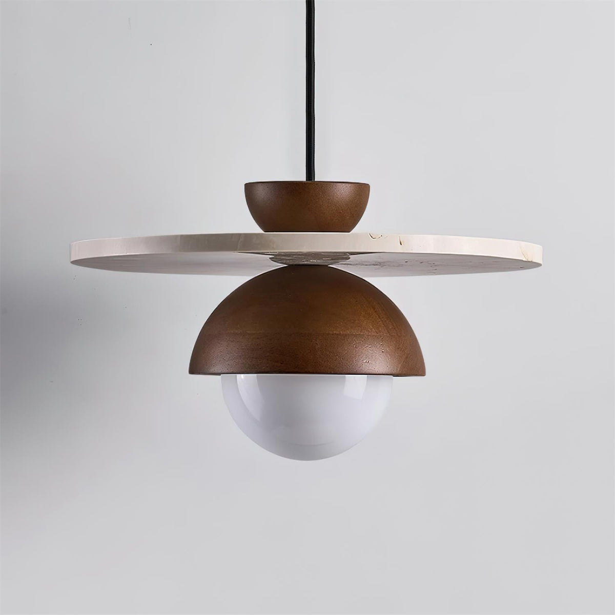Calvion Pendant Light Travertine Wood Glass Globe-Neutral Decor