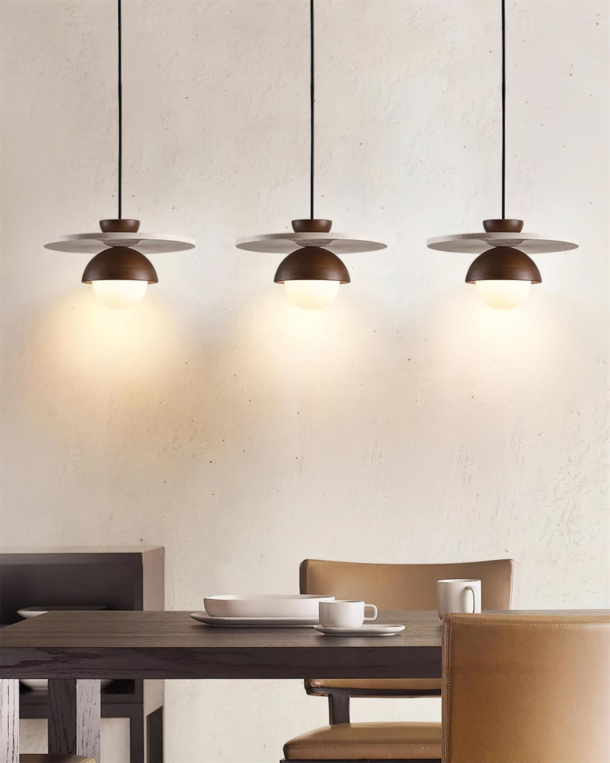 Calvion Pendant Light Travertine Wood Glass Globe-Neutral Decor