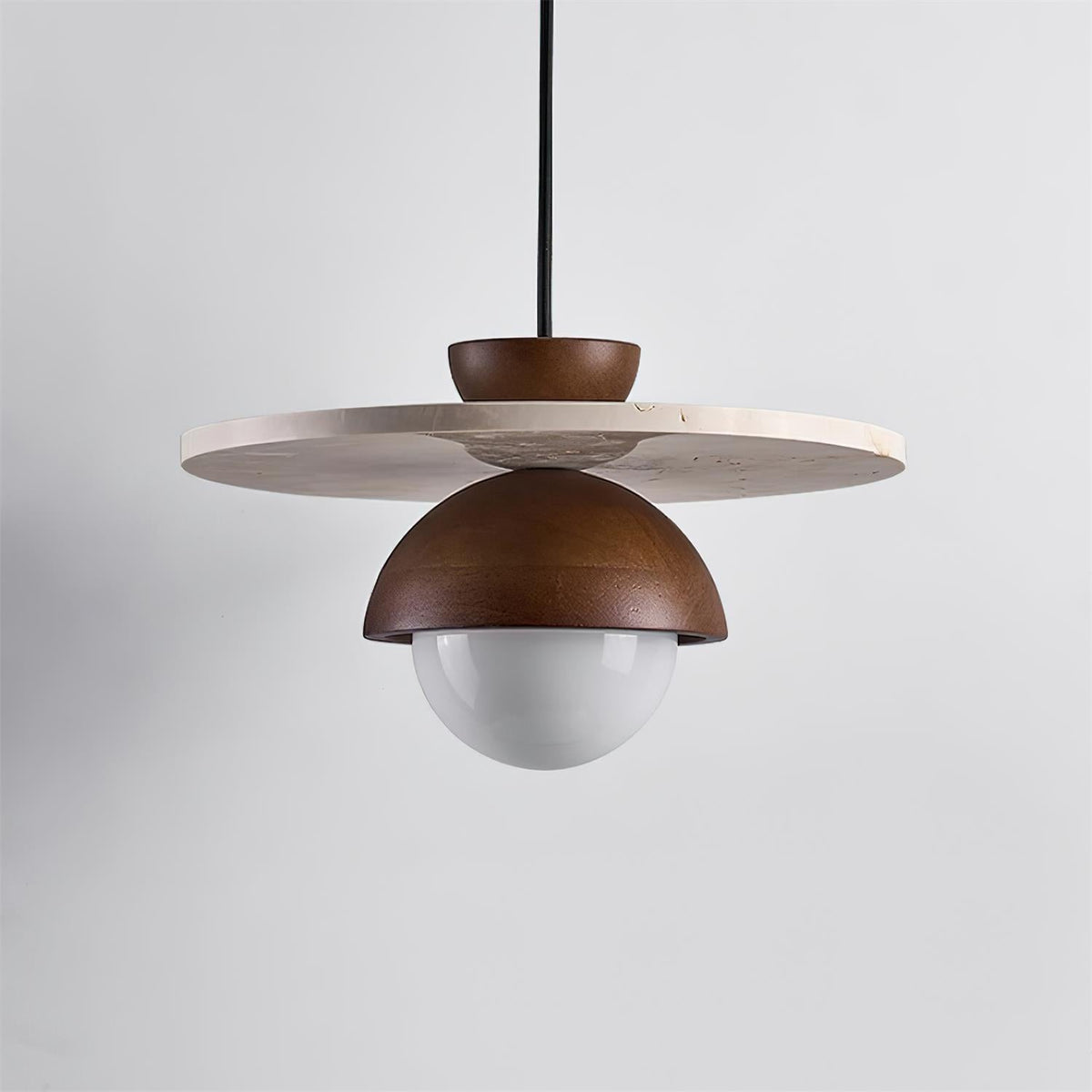 Calvion Pendant Light Travertine Wood Glass Globe-Neutral Decor