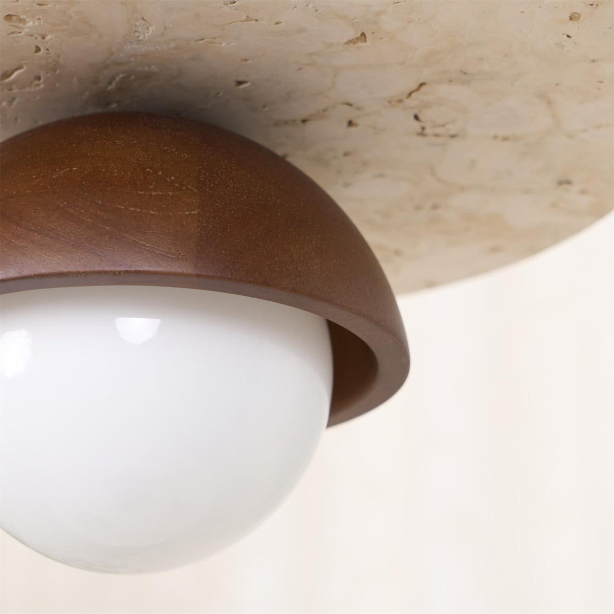 Calvion Pendant Light Travertine Wood Glass Globe-Neutral Decor