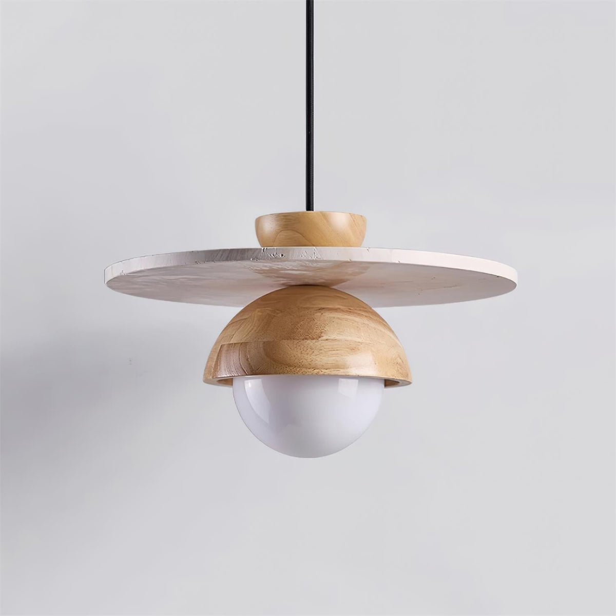 Calvion Pendant Light Travertine Wood Glass Globe-Neutral Decor
