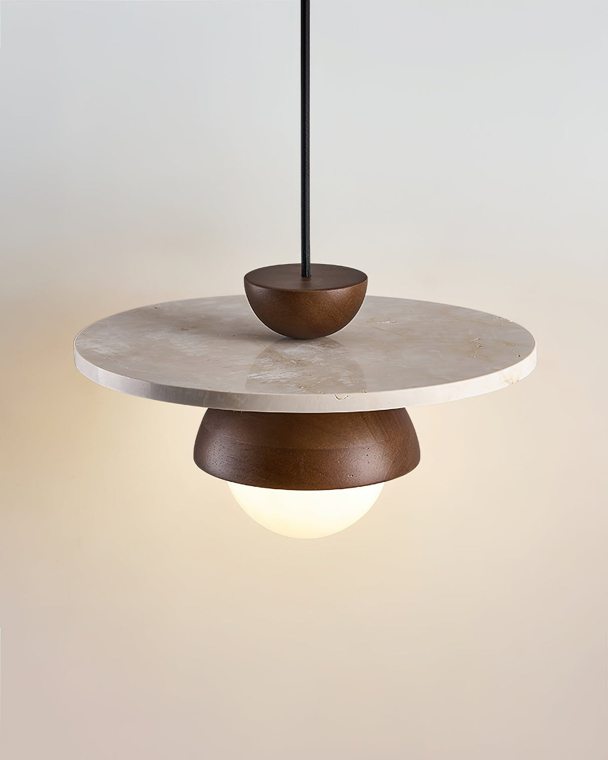 Calvion Pendant Light Travertine Wood Glass Globe-Neutral Decor