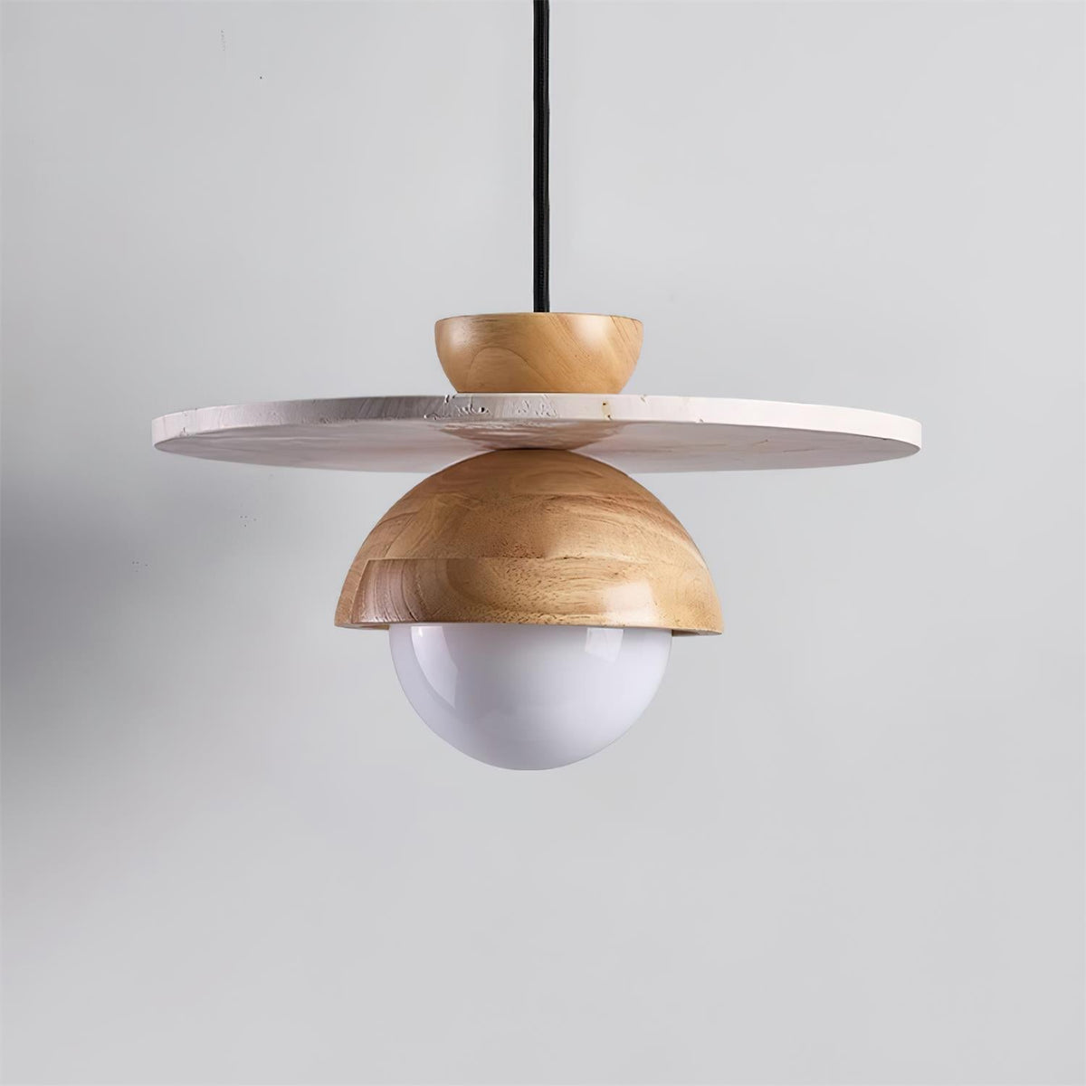 Calvion Pendant Light Travertine Wood Glass Globe-Neutral Decor