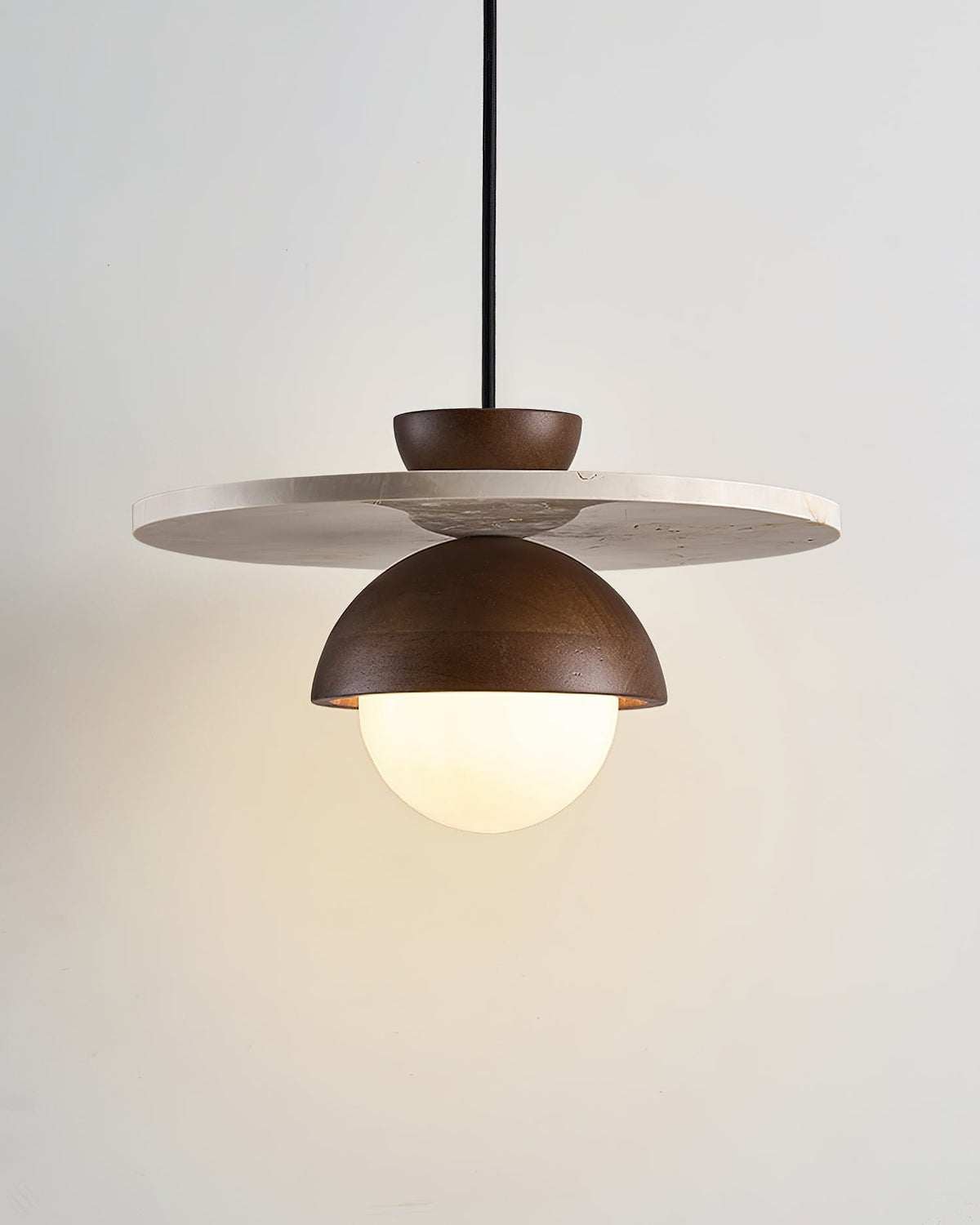 Calvion Pendant Light Travertine Wood Glass Globe-Neutral Decor