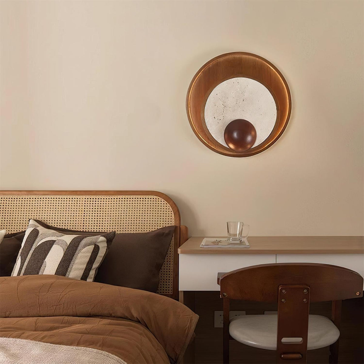 Ritta Wall Lamp Travertine Circular Wooden Frame-Neutral Decor