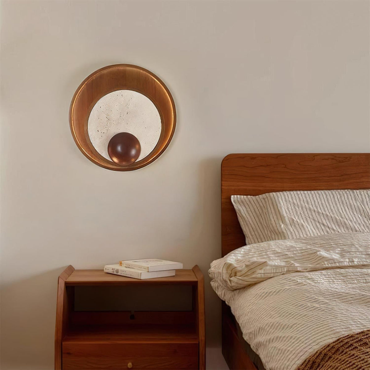 Ritta Wall Lamp Travertine Circular Wooden Frame-Neutral Decor