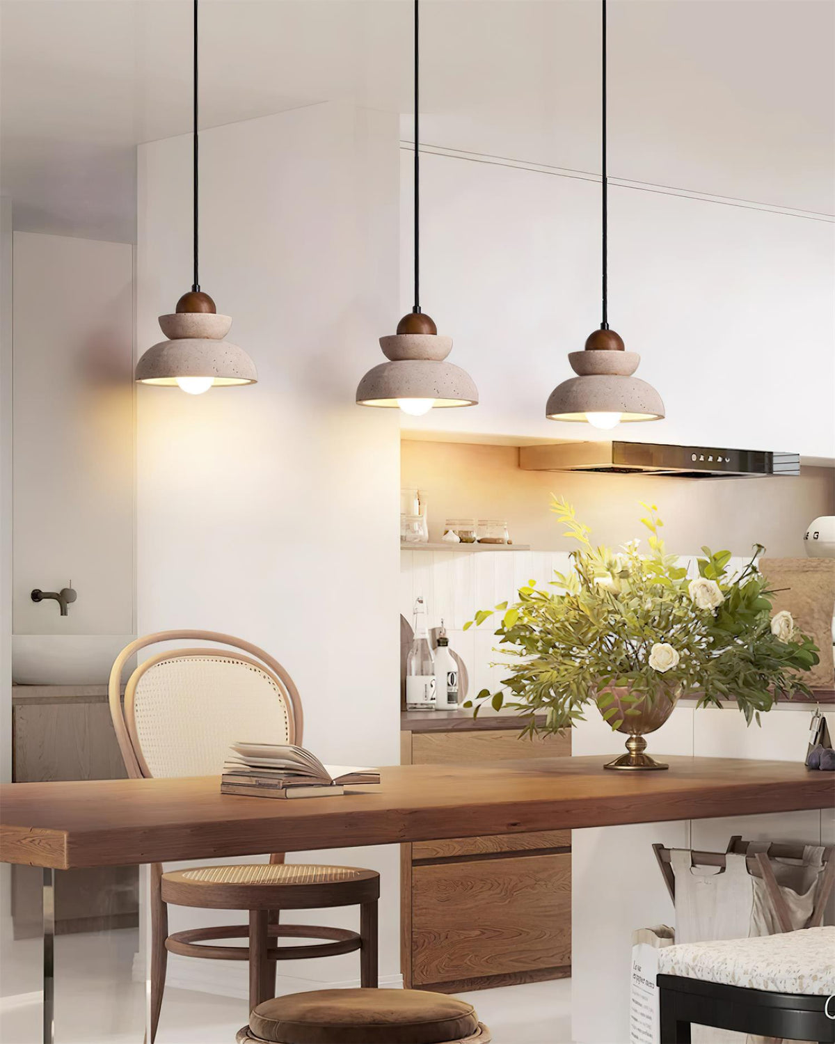 Pendant Lamp Travertine Shade Wood Modern Nordic Beige Walnut-Neutral Decor