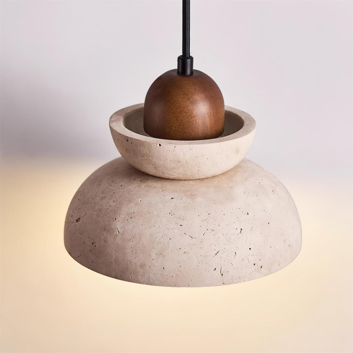 Pendant Lamp Travertine Shade Wood Modern Nordic Beige Walnut-Neutral Decor