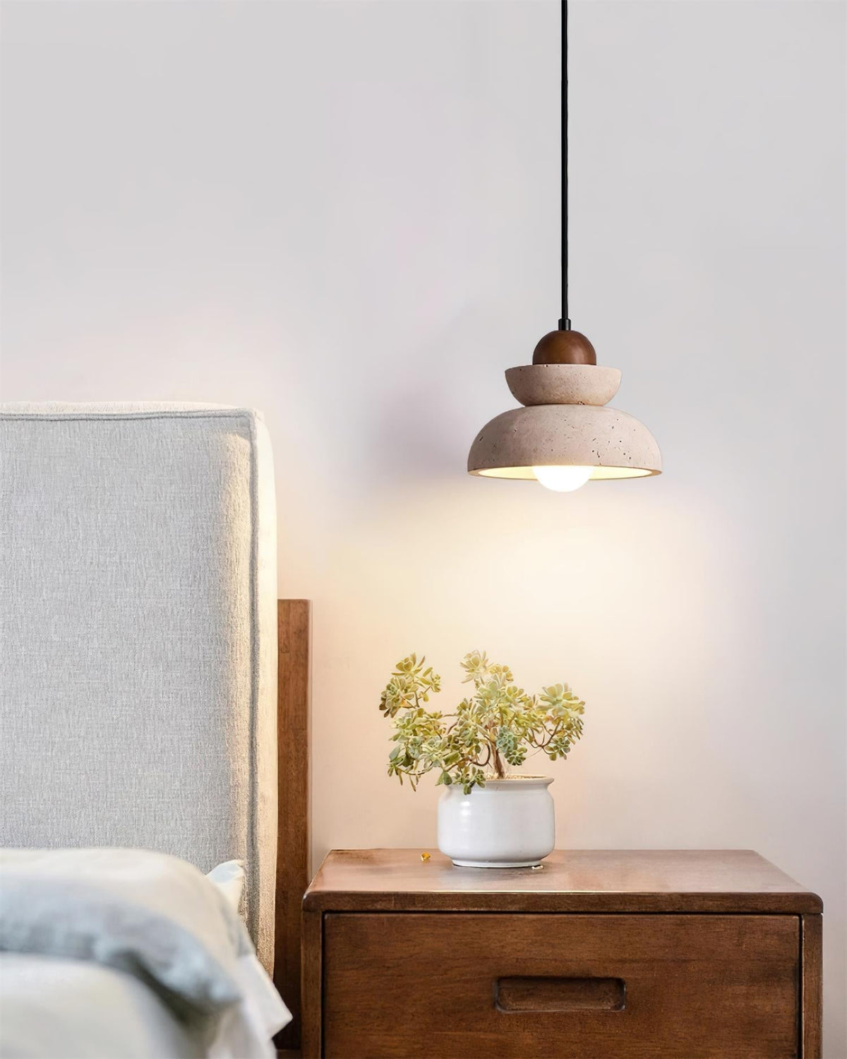 Pendant Lamp Travertine Shade Wood Modern Nordic Beige Walnut-Neutral Decor