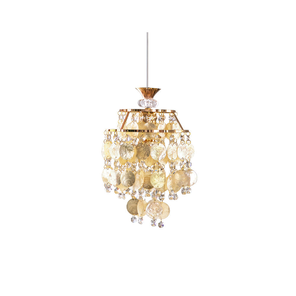 Katinka Pendant Light with cascading capiz shells in a gold finish.