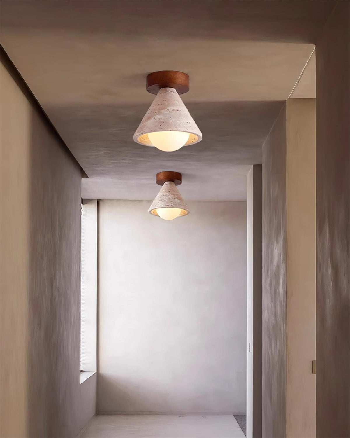 Hudon Travertine Cone Flush Mount Ceiling Light-Neutral Decor