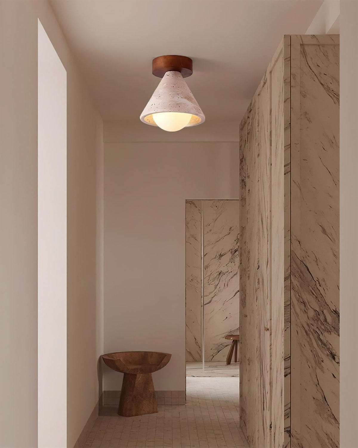 Hudon Travertine Cone Flush Mount Ceiling Light-Neutral Decor