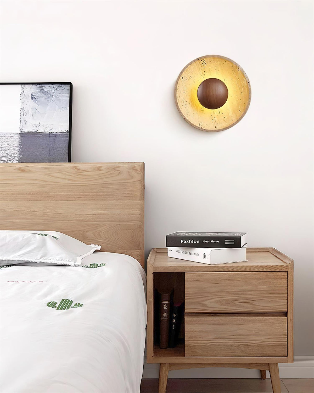 Norvian Wall Lamp Round Travertine Minimalist-Neutral Decor