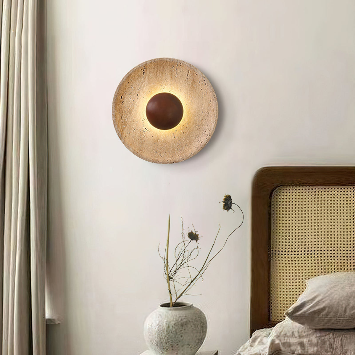 Norvian Wall Lamp Round Travertine Minimalist-Neutral Decor