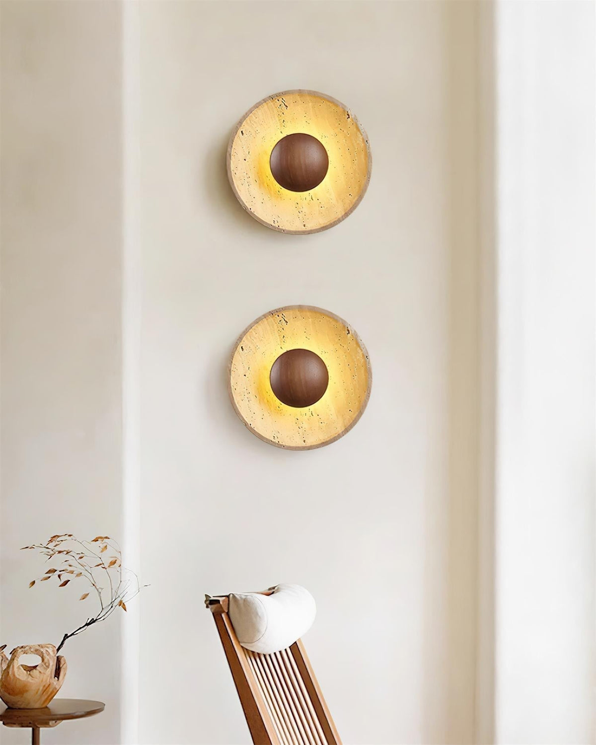 Norvian Wall Lamp Round Travertine Minimalist-Neutral Decor