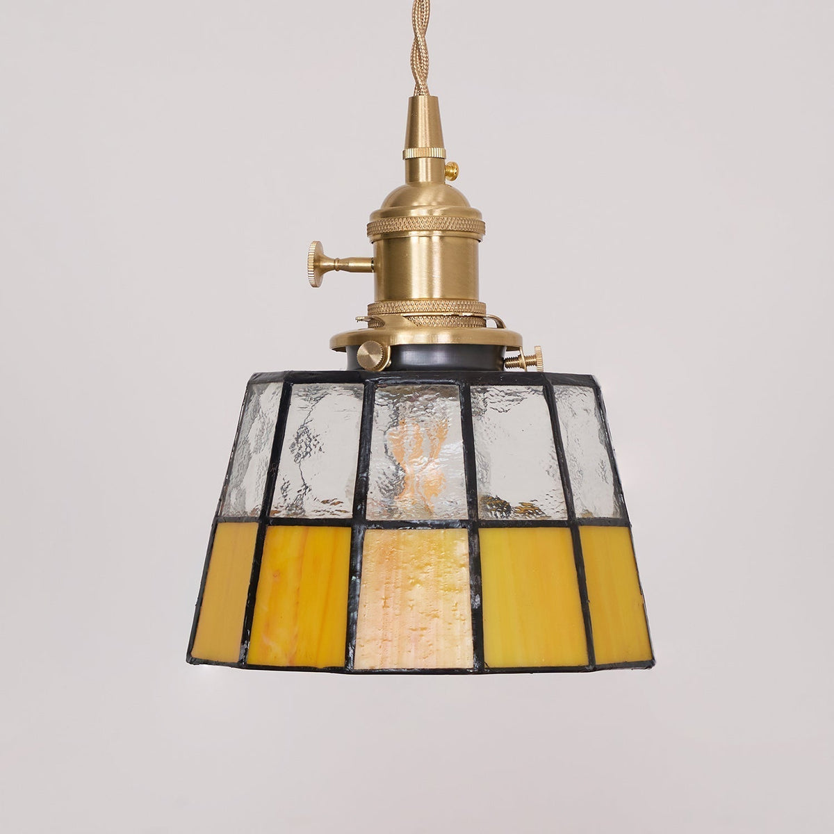Pendant Lamp Stained Glass Shade Vintage Pattern Brass Retro-Neutral Decor