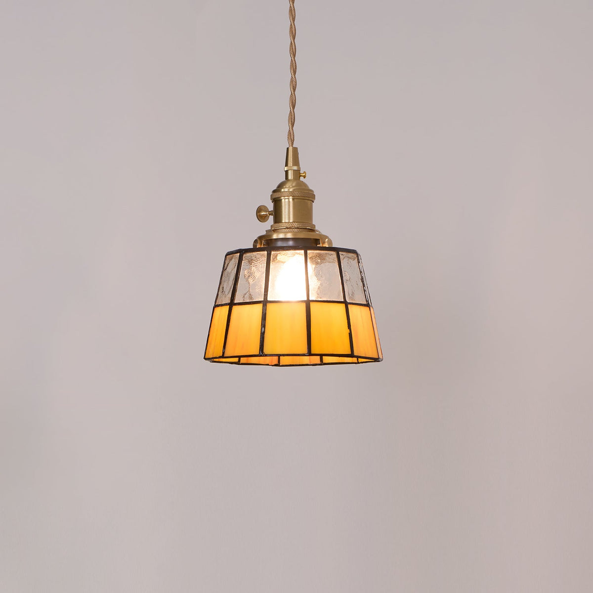 Pendant Lamp Stained Glass Shade Vintage Pattern Brass Retro-Neutral Decor