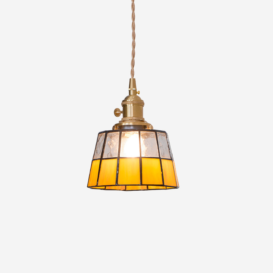 Pendant Lamp Stained Glass Shade Vintage Pattern Brass Retro-Neutral Decor