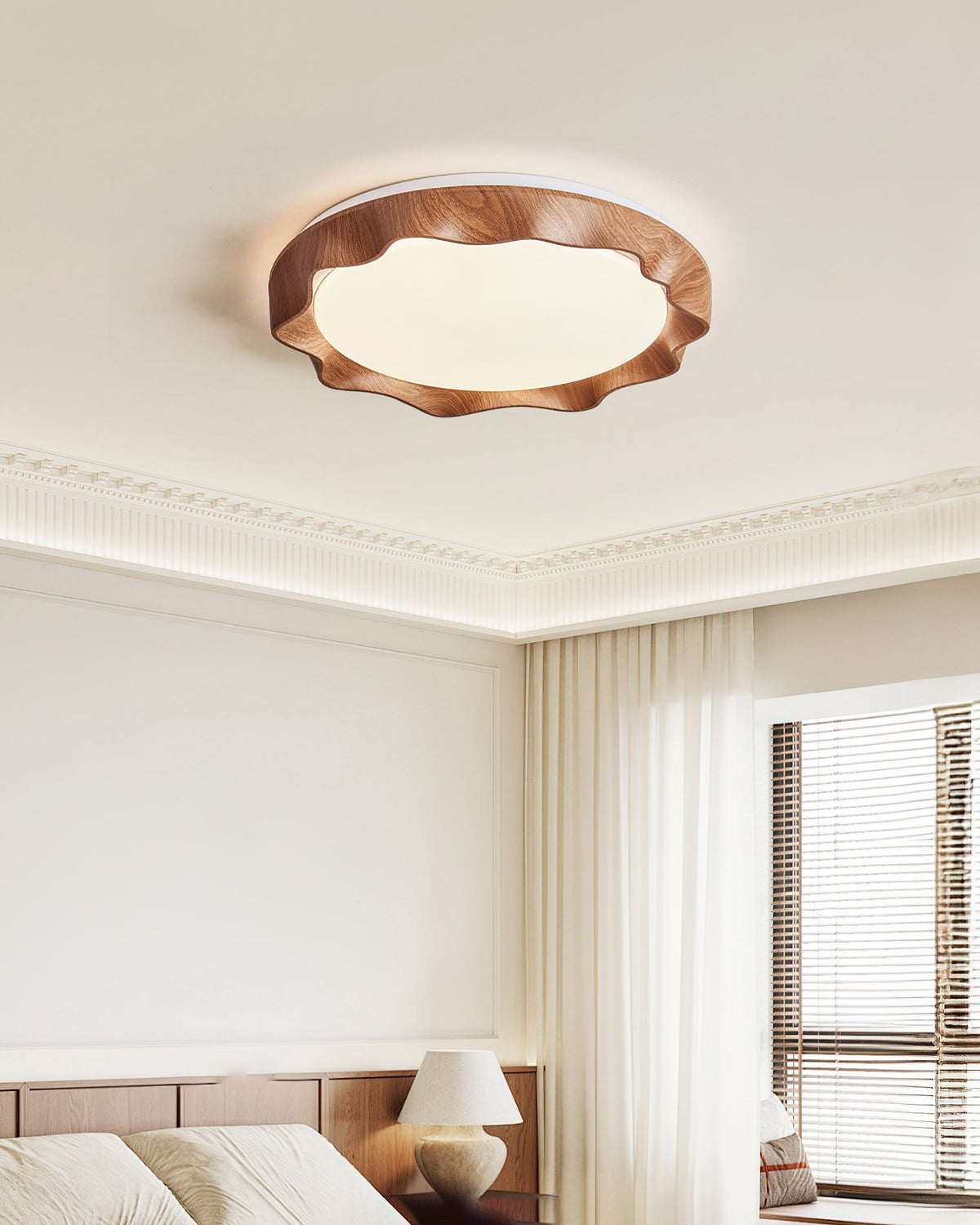 Kerio Ceiling Light in walnut color finish, shown from below.