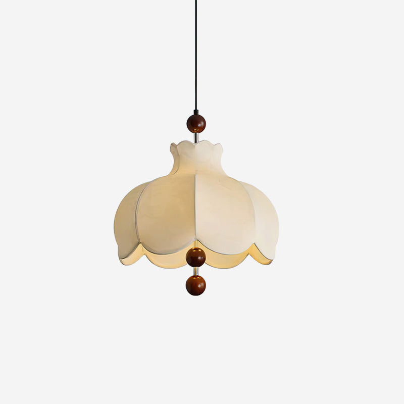 Pendant Lamp Fabric Shade Wood Accents Vintage for Living Room-Neutral Decor