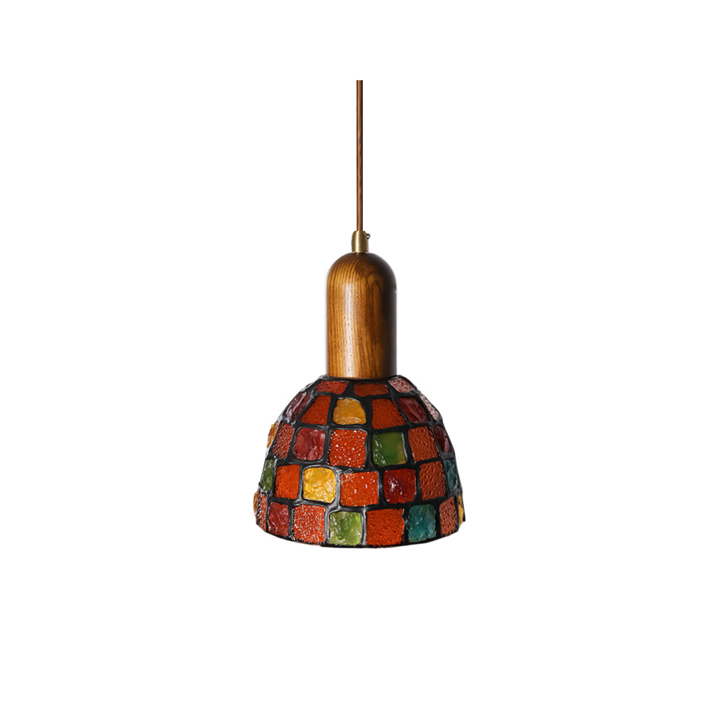 Klima Pendant Light with a colorful mosaic glass shade.