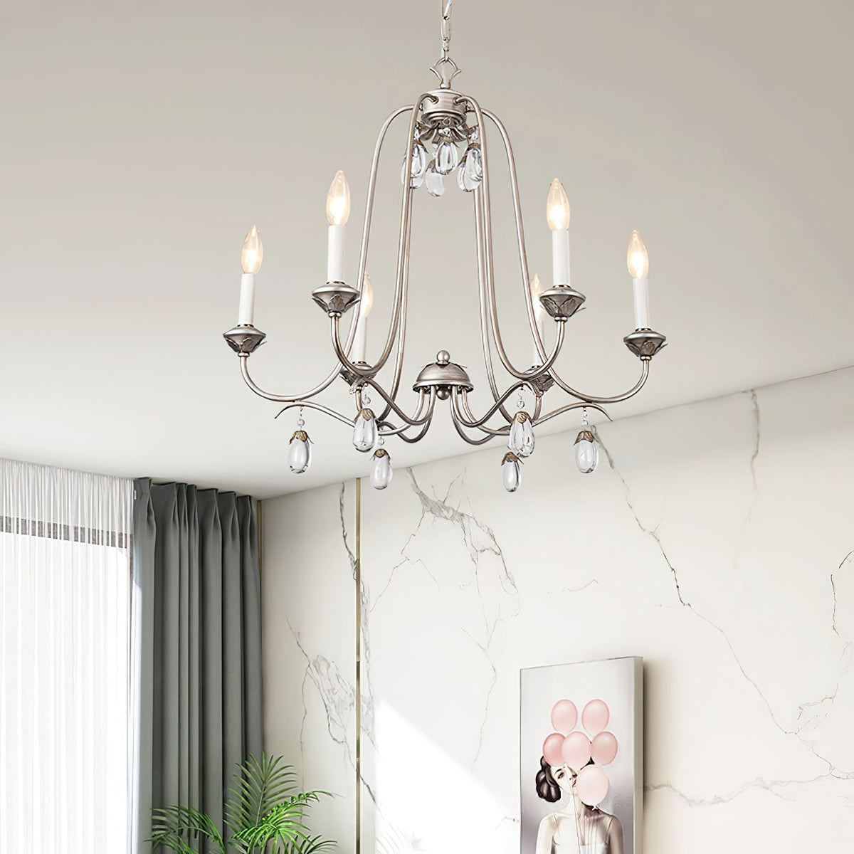 Ocara Lustre Cristal Laiton Industriel Vintage Luxe