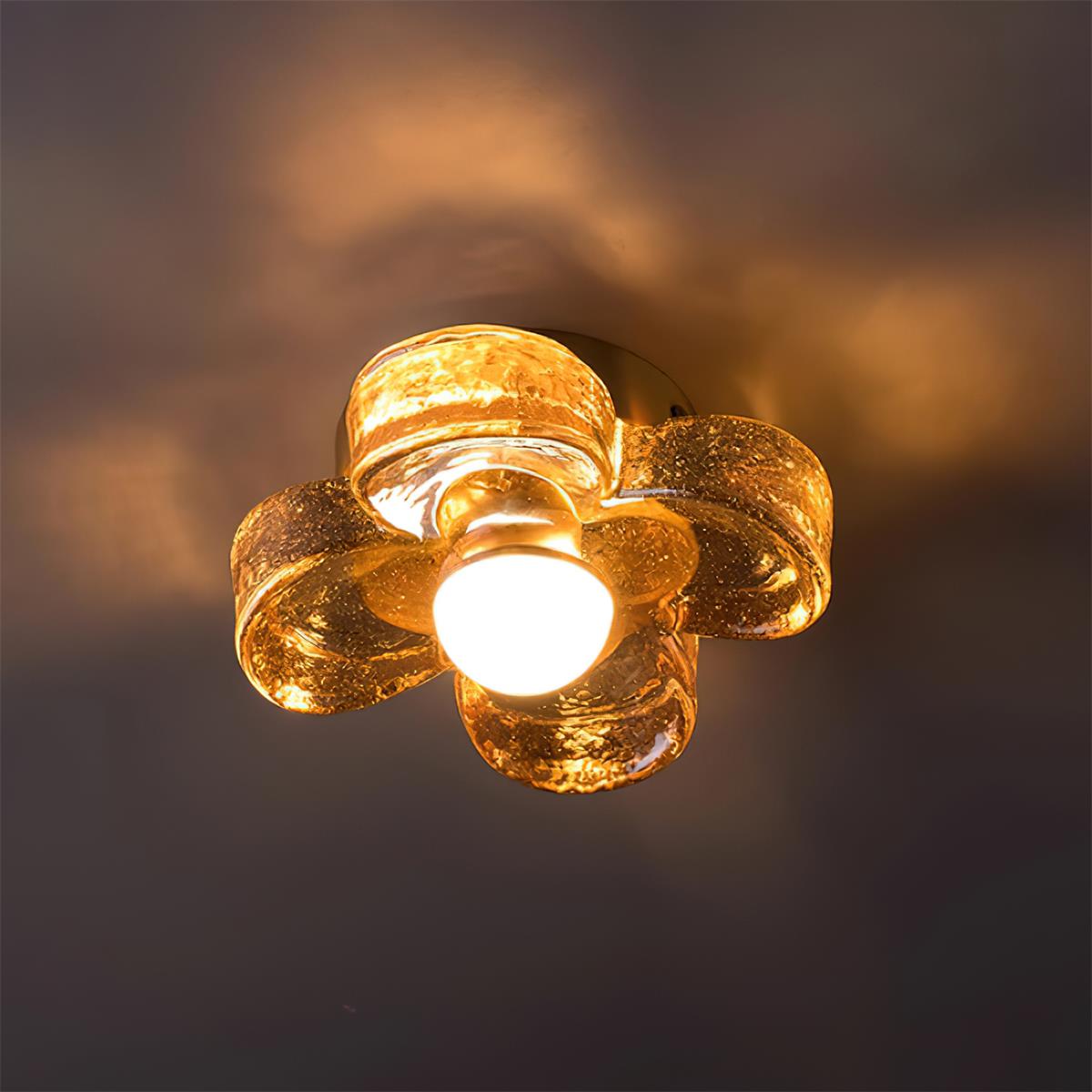 Ceiling Lamp with Amber Acrylic Clover Petals and Brass Scandi-Neutral Decor
